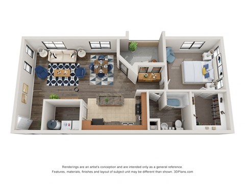 Floor plan for 1 bed, 1 bath, 866 sqft
